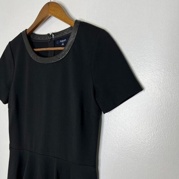 Madewell Black Casual Round Neck Leather Trim Skater Short Sleeve Dress S Women - Picture 2 of 9
